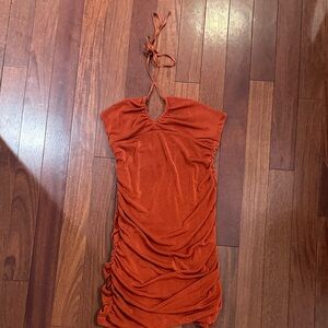 Dynamite Vibrant Orange Ruched Mini Dress